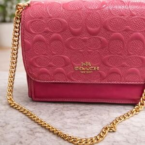 Coach Embossed Pink Crossbody Bag with Gold Chain